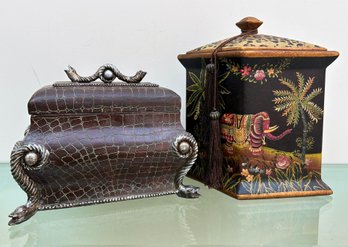 Leather Clad And Hand Painted Boxes