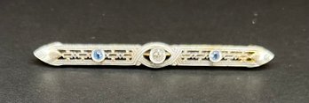 Vintage 14K Gold Bar Brooch Pin - Ornate - Diamond - Stones - ES - 2 1/4 Long X 1/8 Wide Inches