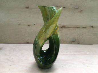 (3 OF 3) VINTAGE MID-CENTURY ICONIC HAEGER USA 4104 CERAMIC VASE,  GREEN, 1 OF 2 (SET)