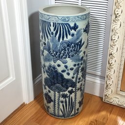 Lovely Vintage Asian Porcelain Cane Stand / Umbrella Stand - Large - Over Two Feet Tall - Amazing Decoration !