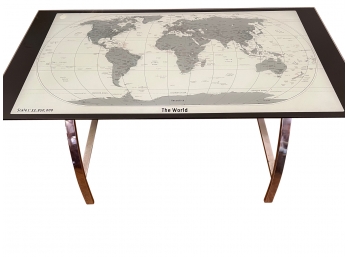 Art Deco Glass Top Table With Giant World Map Display
