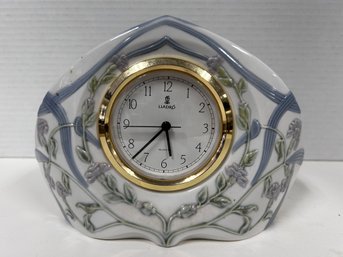 Adorable Lladro Porcelain Segovia Floral Clock With Purple Flowers And Blue Accents KM/C5