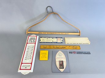 Group Of Advertising Items Including Thermometer And Hanger