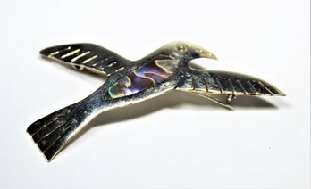 Vintage Mexican Sterling Silver Abalone Bird Brooch Pin