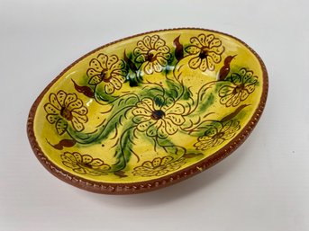 Breininger Floral Redware Pottery Oval Dish, 1978, Signed