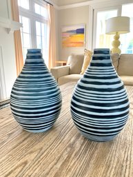 Pair Lillian August Coastal Blue Glass Vases