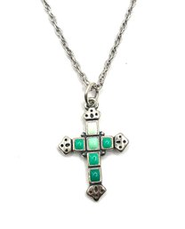 Beautiful James Avery Green Stone Ornate Cross Pendant Necklace