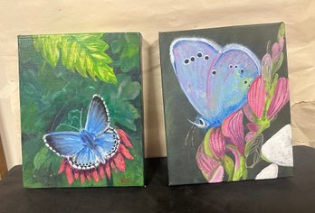 Excellent Water Color Paintings Of Butterflies With Leaves & Flowers One Of Them Signed By The Artist. BS/WA-B