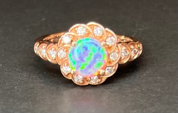 Vintage Beautiful Rose Gold 10K Opal Ring - Diamond Chips - Size 8