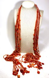 Very Fine Micro Glass Beaded Lariat Necklace Super Quality 58' Long