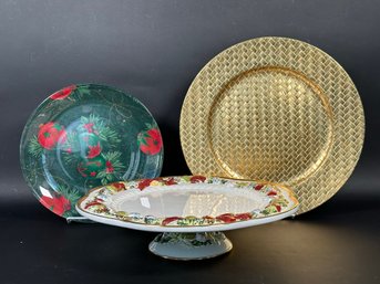Holiday Entertaining Items: Waterford Cake Stand, Platter & Gold Charger