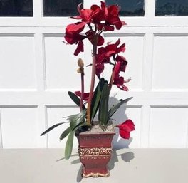 Faux Orchids In Ceramic Urn