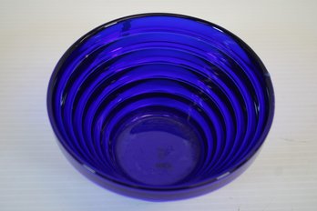 Blenko? Glass 6' Round Cobalt Art Deco Pyramid Step Bowl