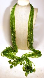 Fine Hand Crafted Multi Strand Apple Green Glass Beaded Lariat Necklace