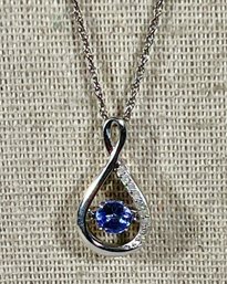 Sterling Silver Chain Necklace W Pendant Light Blue 18'