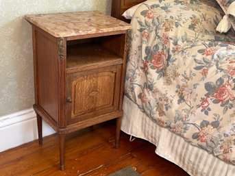 Pair Of Antique Marble Top Victorian Oak End Tables With Porcelain Interior