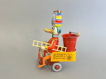 Wilesco Wind Up Tin Litho Fire Brigade Duck Toy