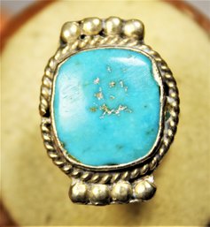 Silver And Genuine Turquoise Ring Size 7.75