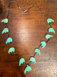 Vintage Turquoise Native American Figural Turquoise Bear Fetish Necklace