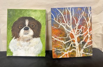 Beautiful Water Color Paintings Of Tree Without Leaves And A Cute Dog. BS/WA-B