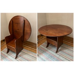 Early 19th Century American Pine Tilt Top Hutch Table Tavern Chair