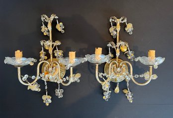 Pair French Style Petite Glass Grape Wall Sconces