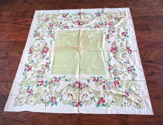 Vintage Falspun Square Chartreuse Accents Tablecloth With Tag