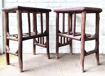 A Pair Of 19th Century Adirondack Oak Stick Style End Tables