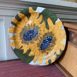 Signed Studio Plate Mary Jane Albin 11in Rustic Style Pottery Sunny Sun Flowers