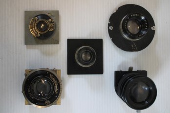 Group Of Five Various Shutter Lenses Including Voigtlander Compur, Wollensak And Kodak