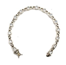 Vintage Sterling Silver Clear Stones Chain Linked Bracelet