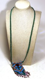 Fine Micro Glass Beaded Necklace W Pouch Turquoise Blue Color Beads