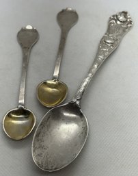 3 Sterling Silver Spoons- Art Nouveau Dated 1897 And A Pair Of 1940s Danish Modern