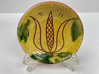 Breininger Redware Small Tulip Pottery Plate, 1980, Signed