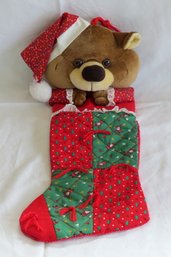 A  Vintage Smithy Girl Teddy Bear Quilted Christmas Stocking