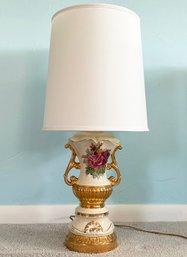 A Vintage Parcel Gilt Porcelain Table Lamp