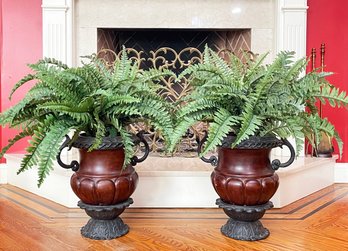 A Pair Of Faux Ferns In Neoclassical Urns