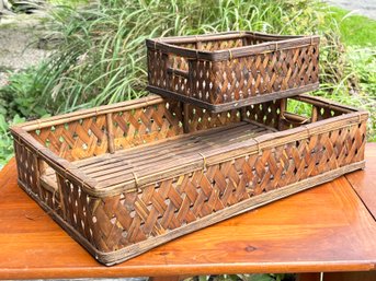 Pair Of Pottery Barn Rattan Storage Baskets Large And Small