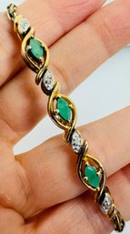 DESIGNER ROSS SIMONS GOLD OVER STERLING SILVER EMERALD AND DIAMOND ACCENT BRACELET