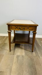 Vintage Mersman Wood Laminate Top End Table One Drawer On Wheels