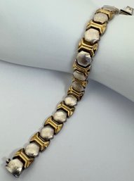 ITALIAN DESIGNER IBB STERLING SILVER AND GOLD OVER STERLING SILVER BRUSHED HEXAGON LINK BRACELET