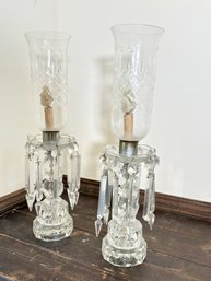 Pair Of Vintage Dangling Crystal Candle Delicate Etchings Lamps - Needs To Be Rewired