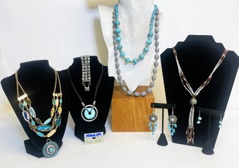 Boho Chic-  Five Necklaces, Four Earrings A Pendant And A Bracelet- Howlite, Agate & Other Materials- Monet