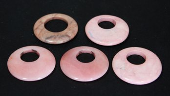 Lot Of Five Pink Colored Hard Stone 'ring' Formed Pendants