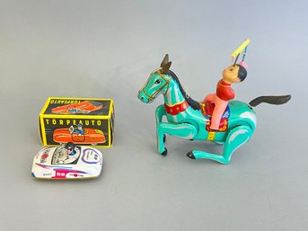 Tin Litho Wind Up Horse And Torpeauto Car