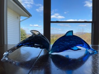 Pair Of Art Glass Dolphins. 6' Long