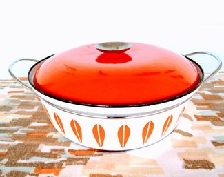 Vintage Cathrineholm Norway Orange Enamel Casserole Pan With Handles