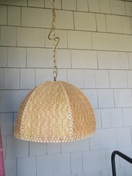 Vintage MCM Wicker Rattan Hanging Lamp With Brass Chain - Late 1970's