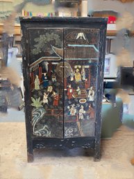 Antique Early Chinese Wardrobe Armoire 43x 81x23 Hand Painted Hand Made Dragon Accents