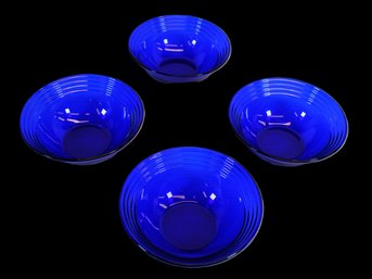 Vintage MCM Set Of Three Blenko? Cobalt 6' Bowls